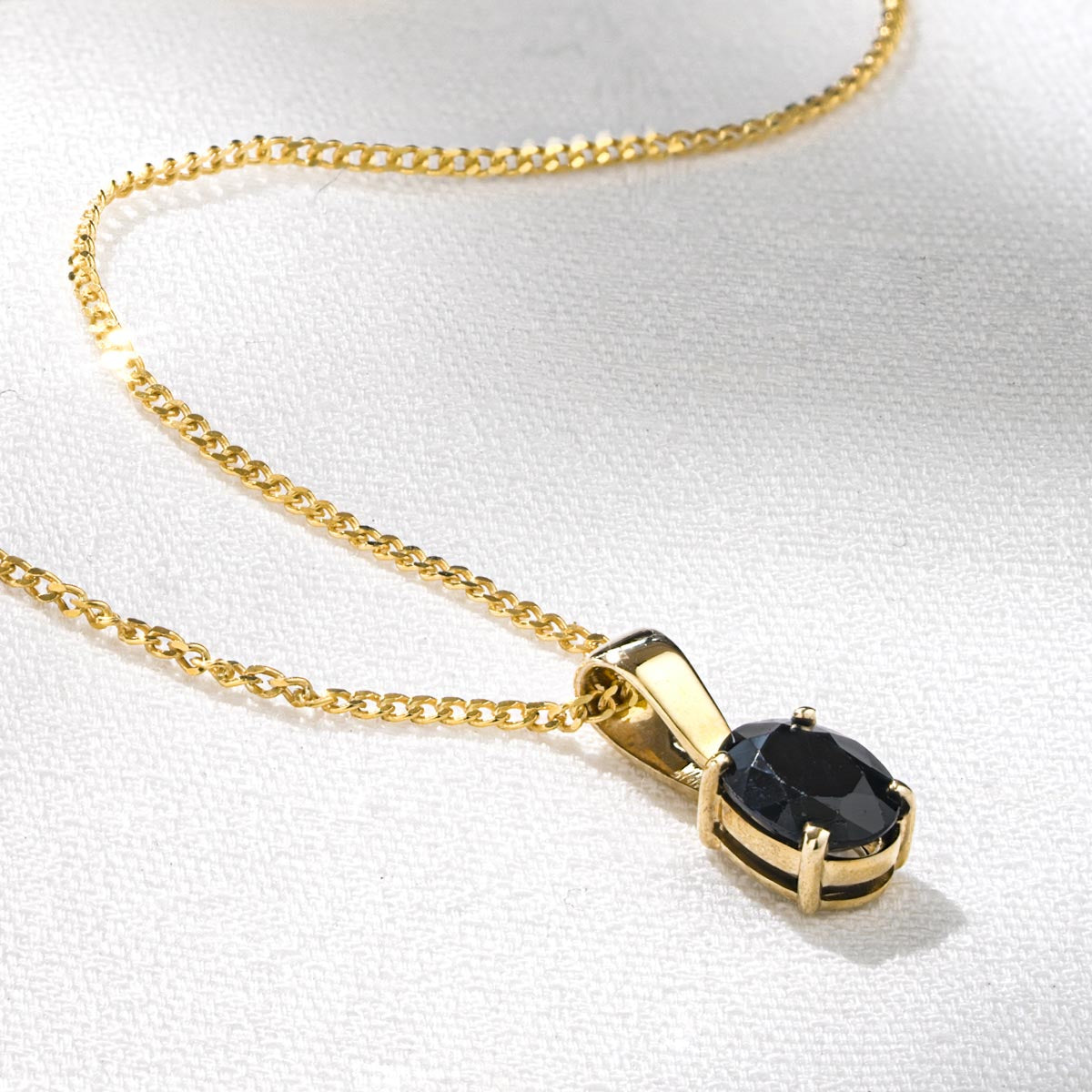 Sapphire 7 x 5 mm 9K Yellow Gold Pendant Necklace